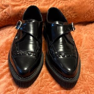 TUK Black Creeper Monk Strap Oxford Loafer Pointed Toe Platform Shoes EU40